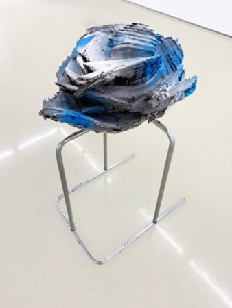 Valinia Svoronou, The Whirling Dress I, 2020, corrugated cardboard, painted plaster, metal frame, 70x49x40cm