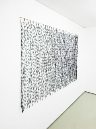 Nikos Alexiou, Black Curtain, paper, string, reed, 180x135cm