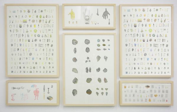 Giorgos Gerontides, Collected Objects, colored dust on paper, 50x70cm and 50x22cm
