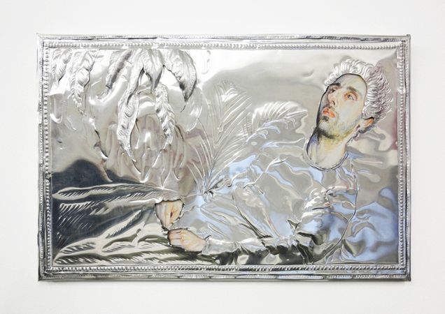 Konstantinos Ladianos, Paolo, 2015 aluminium and egg tempera on paper mounted on wood, 40x26cm
