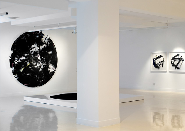 Lefteris Tapas, Kaleidoscope, 2011, tar and acrylics on cut paper, D.270cm, installation shot