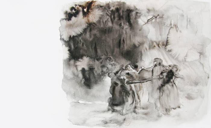 Marianna Ignataki, Come to me 1 (dancing in the forest) 2014, 33x56cm, watercolor on paper