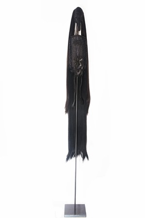 Marianna Ignataki, Le Parisien, 2018, Sculpture made of synthetic hair, fabric, thread, polyester fiber fill, metal, 190x20x20cm