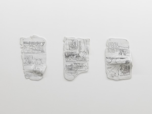 Valinia Svoronou, Memory, after Tatiana Stavrou, 2025, earthware ceramics, 68,5x171x11,5cm (triptych)