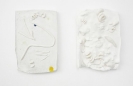 Sofia Stevi, Tablets, 2015, plaster, enamel paint, plasticine, glass, 15x21cm
