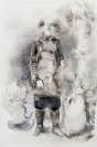 Marianna Ignataki, Study of a hairman standing still (The Jungle) , 2016, 56x38cm, watercolor, pencil, colored pencil and pastel on paper