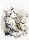 Marianna Ignataki, Man Having A Haircut, 2016, watercolor, pencil, colored pencil and pastel on paper, 38x28cm