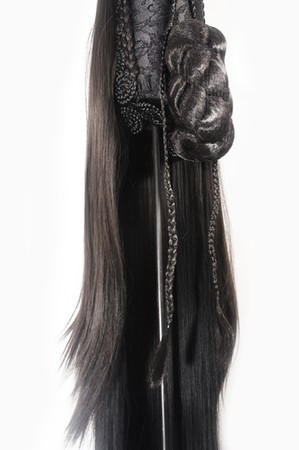 Marianna Ignataki, Le Parisien, 2018, Sculpture made of synthetic hair, fabric, thread, polyester fiber fill, metal, 190x20x20cm